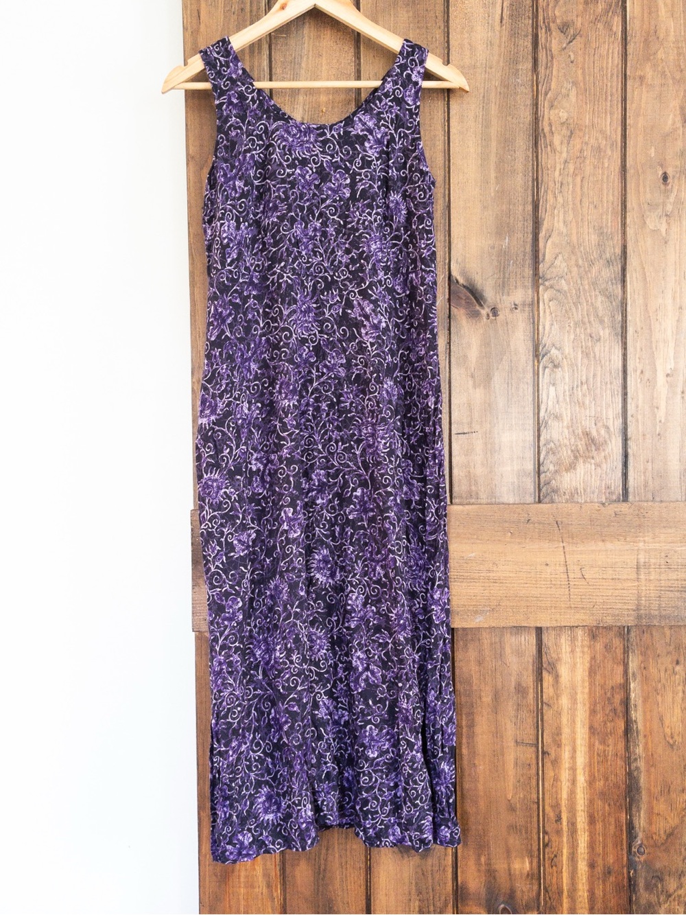 Vintage 90's Rabbit Rabbit Rabbit Designs Purple Floral Vine Midi Tank Dress 8